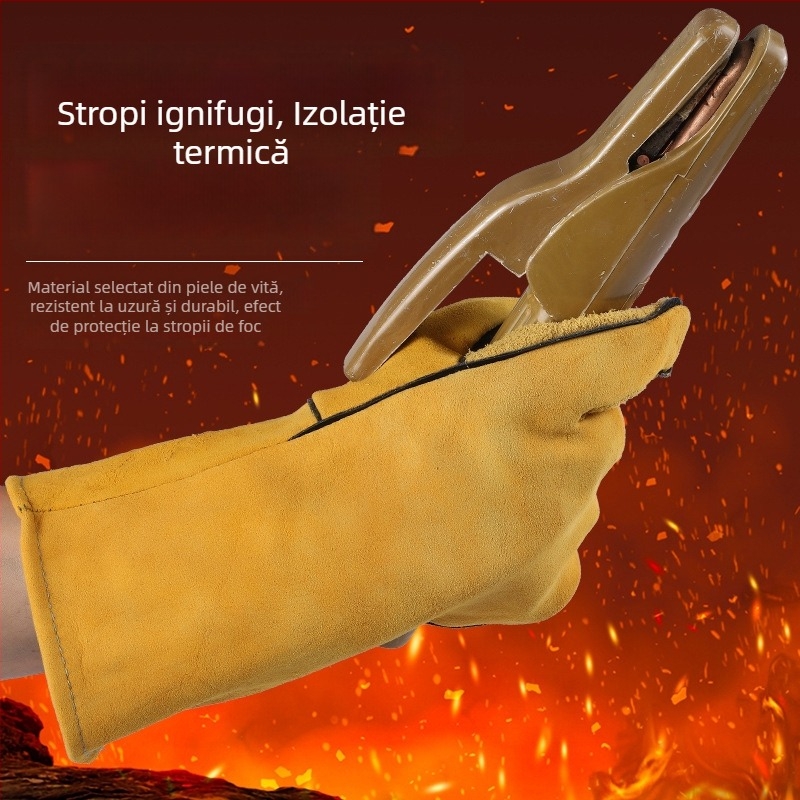 Mănuși de sudură cu izolație termică, groase, rezistente la uzură, din piele de vițel, rezistente la temperaturi înalte, anti-arsură, moi și confortabile, ignifuge