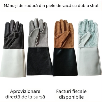 Mănuși de sudură lungi cu manșetă, piele de vițel în două straturi