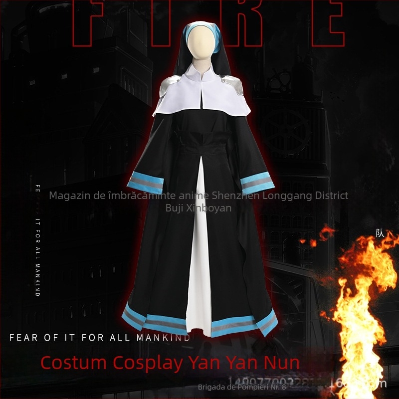 Fire Force: Alice Uniformă Sister C – Costum Cosplay, Uniformă de călugăriță-pompier pentru anime