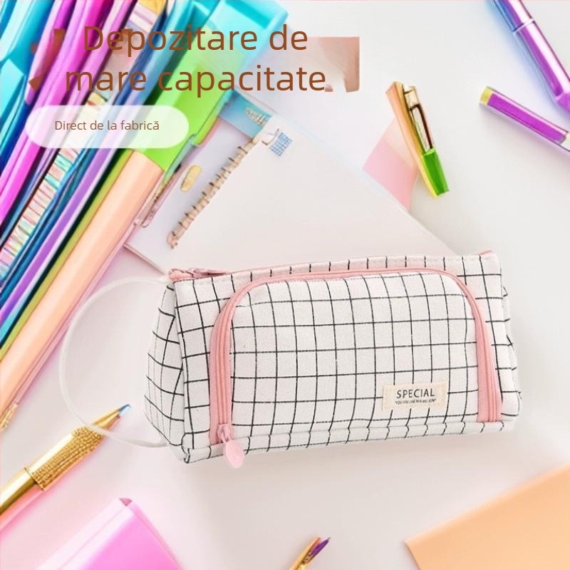 Penar triunghiular pentru creioane, geantă de stil coreeană cu capacitate mare, depozitare portabilă multifuncțională pentru studiu și birou
