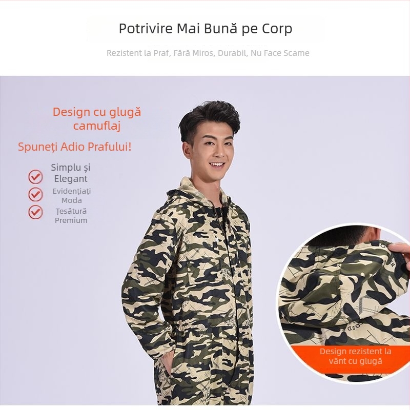 Combinezon de lucru camuflat, protecție împotriva prafului, respirabil, costum de protecție pentru vopsire
