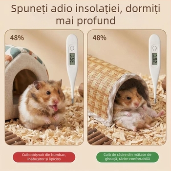 Cuib de vară pentru hamsteri și porcuși de Guineea, cu tunel răcoritor și covoraș din mătase rece