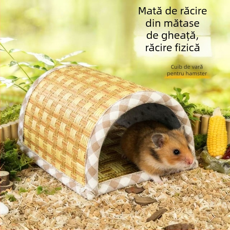 Cuib de vară pentru hamsteri și porcuși de Guineea, cu tunel răcoritor și covoraș din mătase rece