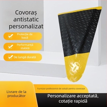 Covoraș antistat cu margine galbenă, în formă neregulată, antiderapant, rezistent la uzură, anti-oboseală, fără miros, cu elasticitate înaltă, pentru staționare în atelier.