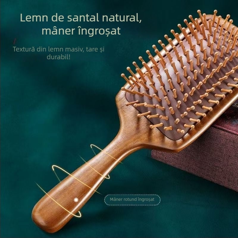 Pieptene de masaj din lemn de santal cu pernă de aer, pieptene din lemn antistatice pentru uz casnic