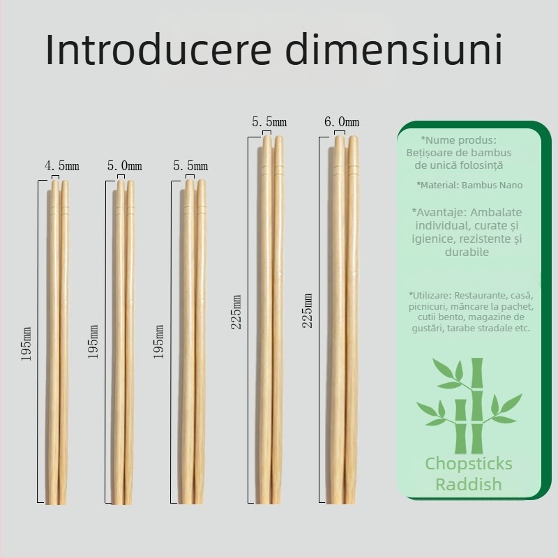 Bețișoare de unică folosință din bambus pentru fast food, uz casnic și restaurante, verzi, ambalate individual