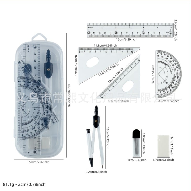 Chang xi 8006 Set șapte piese: compas și riglă pentru desen