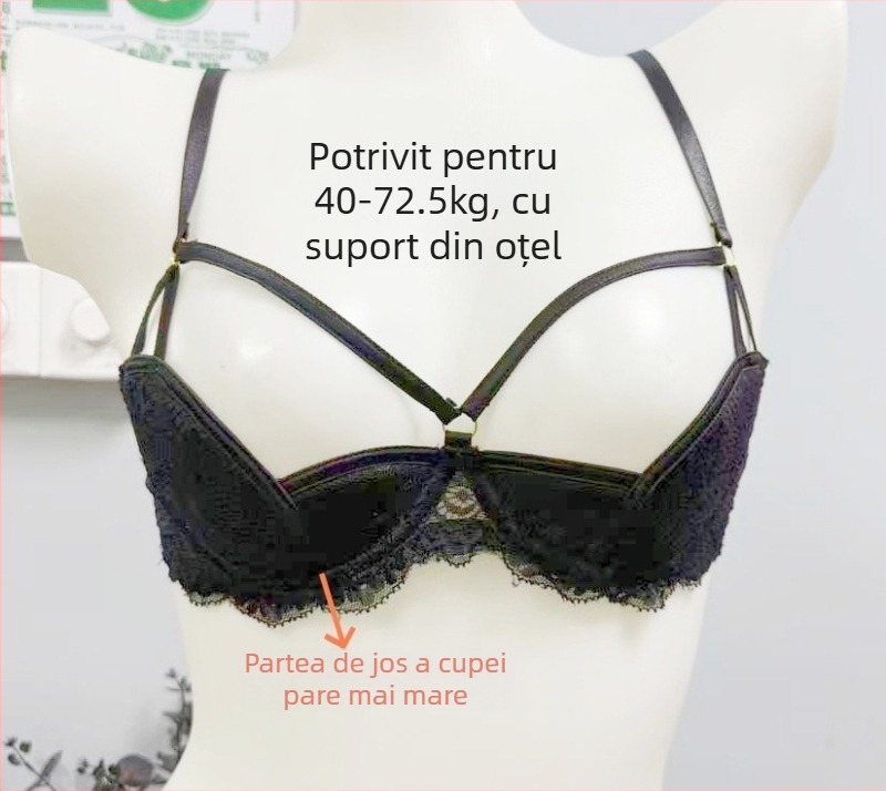 Lenjerie din dantelă cu bureți de spumă, sutien cu cupă semi, cu arc metalic, fără închidere