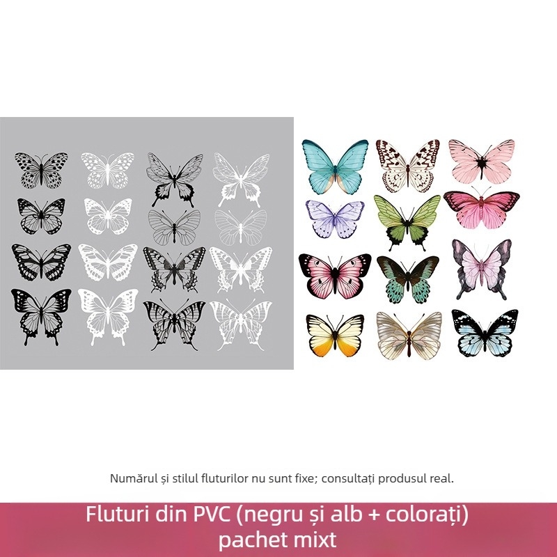 Buchet 3D colorat din PVC cu fluturi, accesorii decorative pentru ambalaj, fundal pentru selfie și transmisiuni în direct