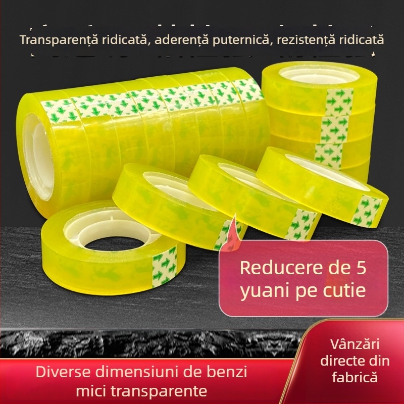 Bandă de papetărie transparentă, lățimi 0.8 cm și 1.8 cm, pentru birou și aranjamente florale, pentru elevi, în cutie