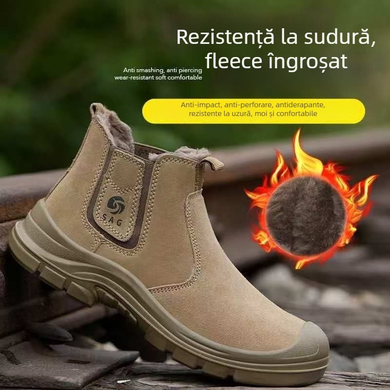 Pantofi de protecție pentru bărbați, talpă solidă pentru sudură, anti-miros, vârf din plastic-otel, rezistenți la șocuri și perforare, antiderapante, ușori