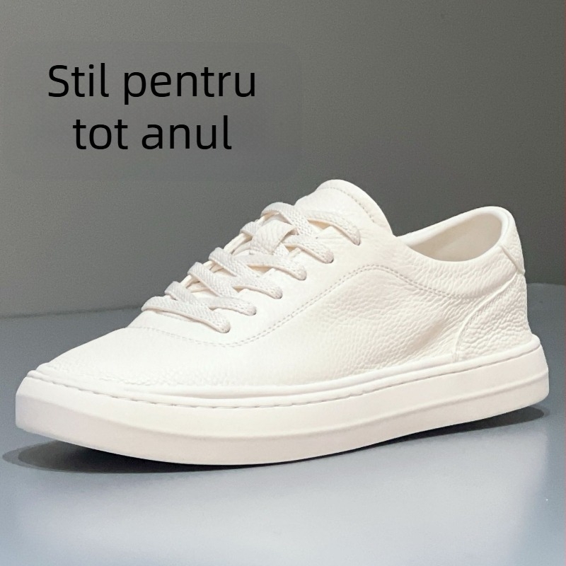 Adidași albi pentru bărbați din piele top-grain perforată, respirabili și ușori