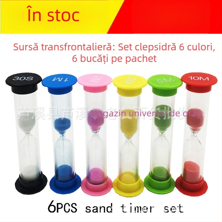Set creativ cu 6 clepsidră din plastic cu 30 de secunde, 1, 2, 3, 5 și 10 minute – prietenos copiilor, rezistent la cădere