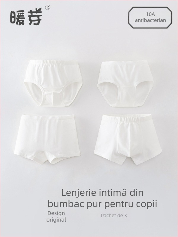 Chiloți boxeri pentru copii din bumbac, albi, unisex, clasă A, 3-8 ani