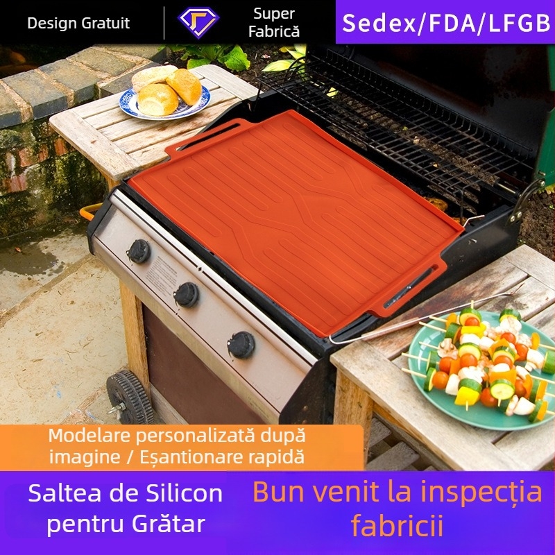 Covoraș silicon pentru grătar și tavă de copt, placă protectoare neagră din piatră pentru camping în aer liber, rezistentă la temperaturi înalte