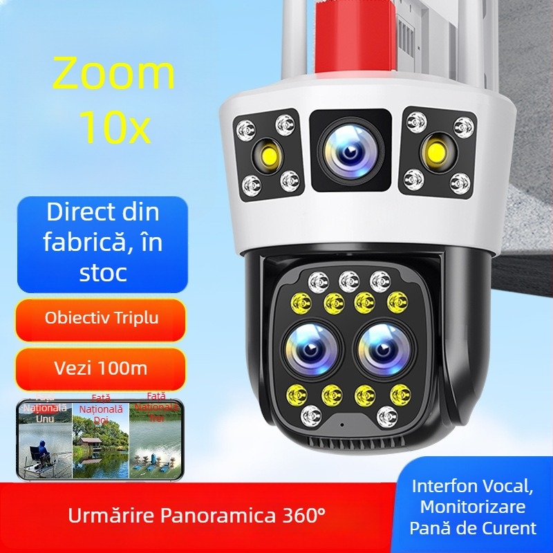 Cameră de supraveghere 4G cu alimentare solară, acoperire 360°, interior/exterior, vedere nocturnă, vizualizare pe telefon