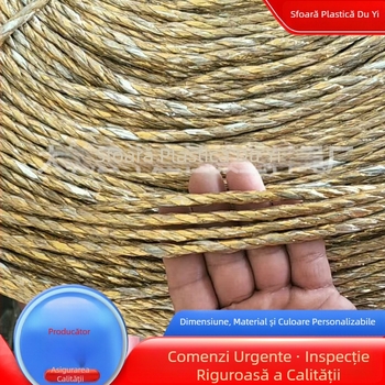Cordă de legare din compozit aluminiu-plastic, auriu, pentru laminare folie de seră și ambalare hârtie deșeuri; poliester, diametru 1,3 mm × 50 mm, încărcătură 8 kg