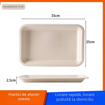 Farfurie de unică folosință din fibre de trestie de zahăr, dreptunghiulară, 14 inchi, pentru grătar, picnic, cartofi prăjiți și gustări