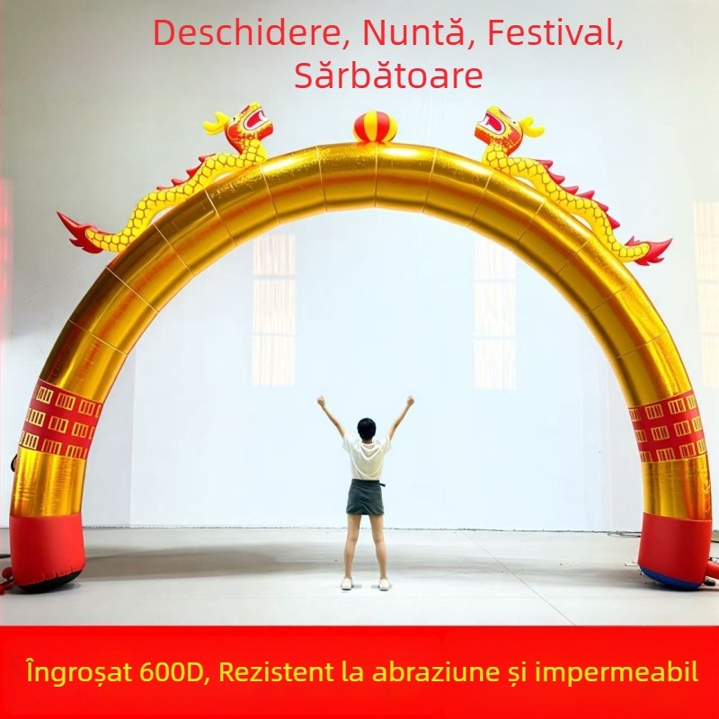 Arc gonflabil de nuntă cu curcubeu auriu, dragon și phoenix, iluminare exterioară