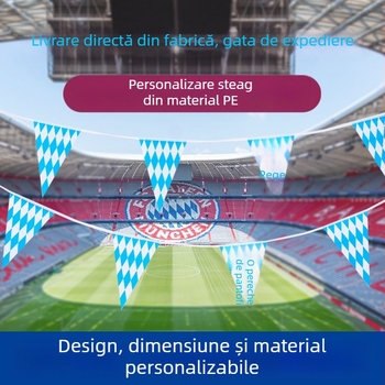 Steag triangular PE pentru Oktoberfest, albastru și alb bavarez, imprimare față-verso
