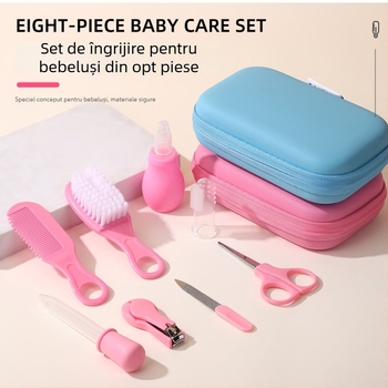 Set de îngrijire pentru bebeluși, 8 piese: șampon pentru nou-născuți, masaj, pieptene cu peri moi, pipetă pentru medicamente