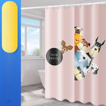 Cortină de duș cu motiv familie de câini, poliester gros, impermeabilă și rezistentă la mucegai, transparentă, stil modern minimalist