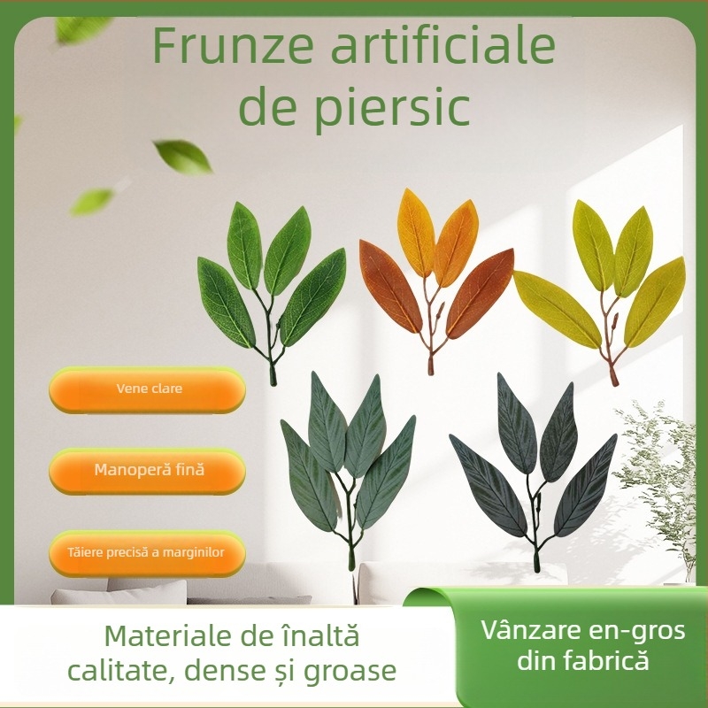 Frunze artificiale de piersic, plante verzi, crenguute artificiale, frunze decorative de înaltă calitate, accesorii handmade pentru buchet, accesorii pentru aranjamente bonsai