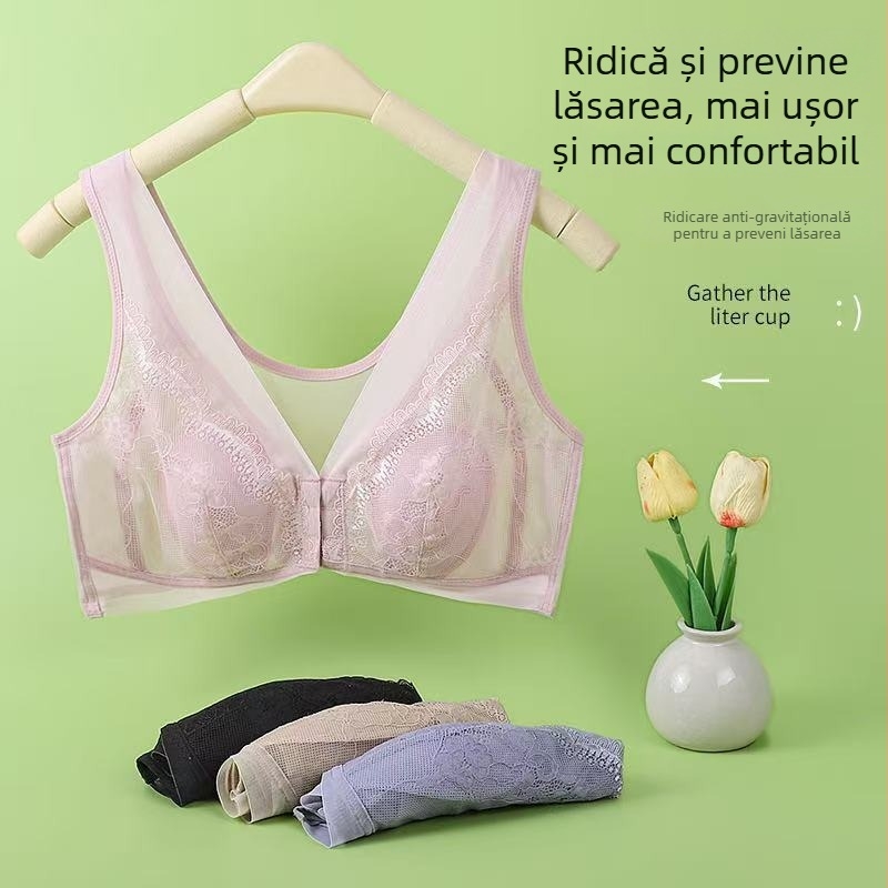Sutien Plus Size cu închidere frontală, cupa subțire, cupe cu urechi de iepure, plasă respirabilă, fără arcuri, susținere laterală, stil nou