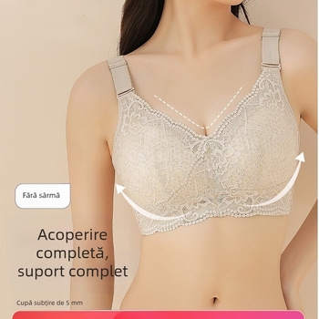 Sutien din dantelă cu cupă completă, pentru mărimi mari, modelează bustul și îl face să pară mai mic, anti-prolaps, culoare pielii