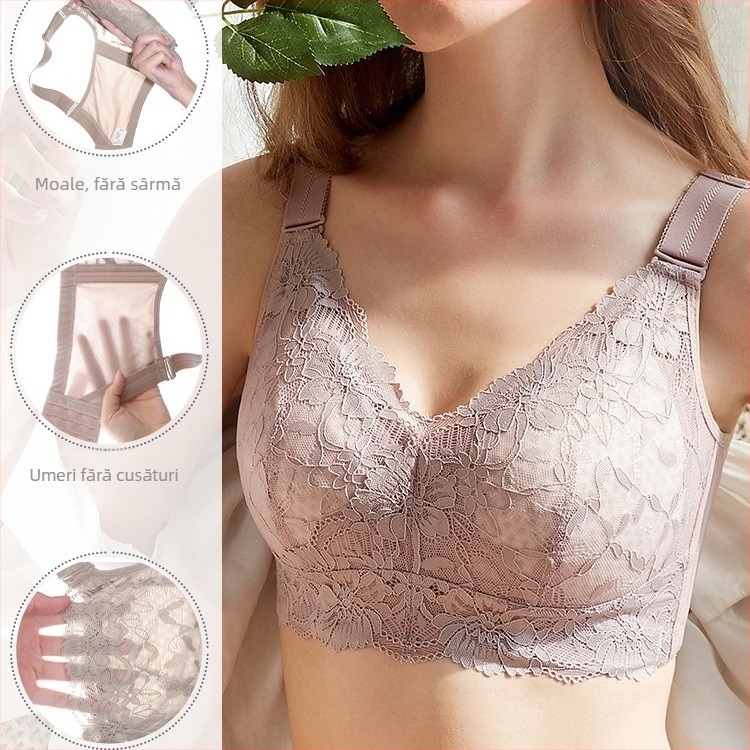 Sutien din dantelă cu cupă completă, pentru mărimi mari, modelează bustul și îl face să pară mai mic, anti-prolaps, culoare pielii