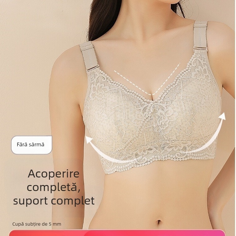 Sutien din dantelă cu cupă completă, pentru mărimi mari, modelează bustul și îl face să pară mai mic, anti-prolaps, culoare pielii