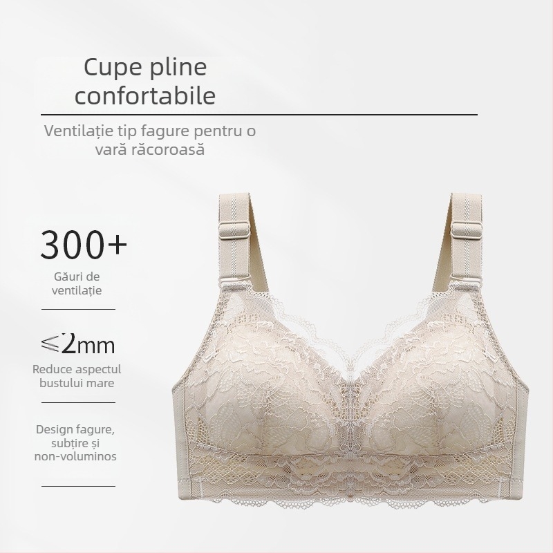 Sutien din dantelă cu cupă completă, pentru mărimi mari, modelează bustul și îl face să pară mai mic, anti-prolaps, culoare pielii