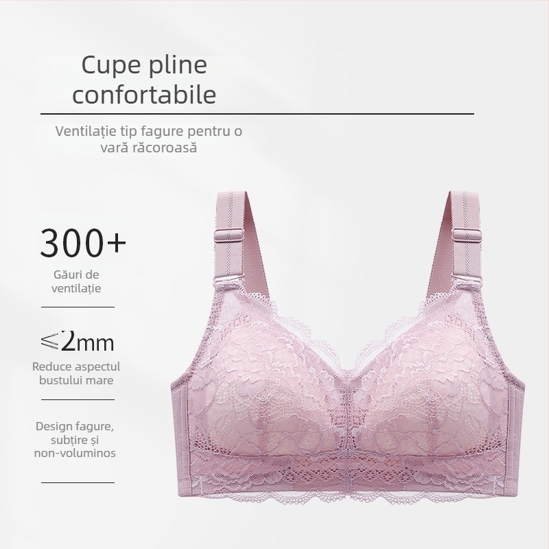 Sutien din dantelă cu cupă completă, pentru mărimi mari, modelează bustul și îl face să pară mai mic, anti-prolaps, culoare pielii