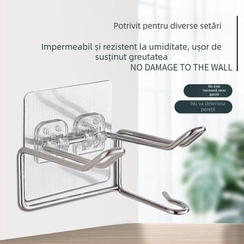Suport pentru uscător de păr din oțel inoxidabil, montare pe perete, fără găuri, raft de baie