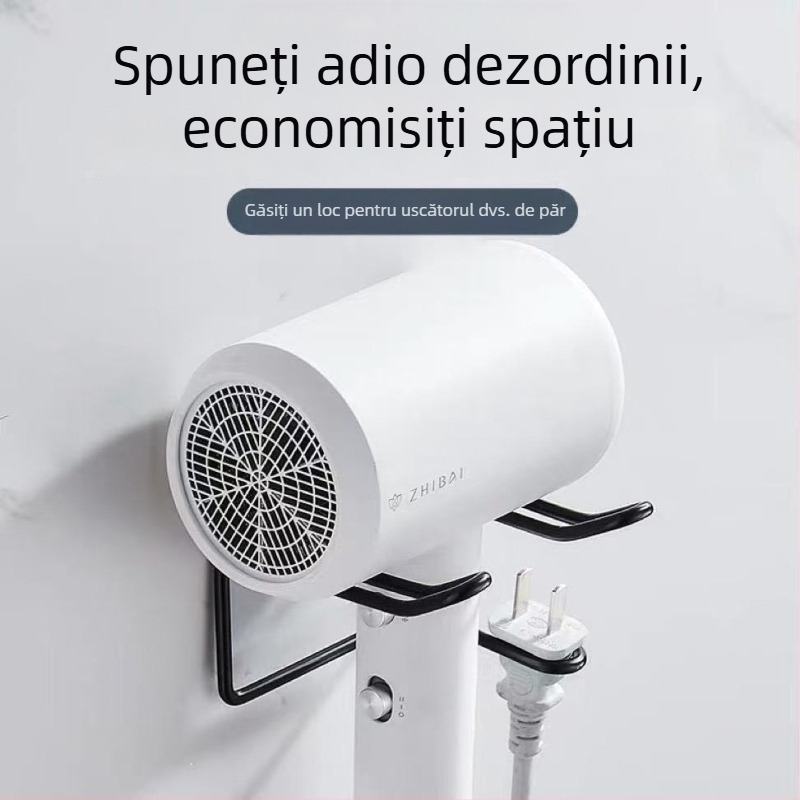 Suport pentru uscător de păr din oțel inoxidabil, montare pe perete, fără găuri, raft de baie
