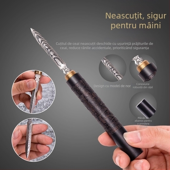 Cuțit de ceai Pu'er, unealtă din oțel inoxidabil pentru deschiderea blocurilor de ceai, perie de ceai alb, accesorii mari pentru set de ceai