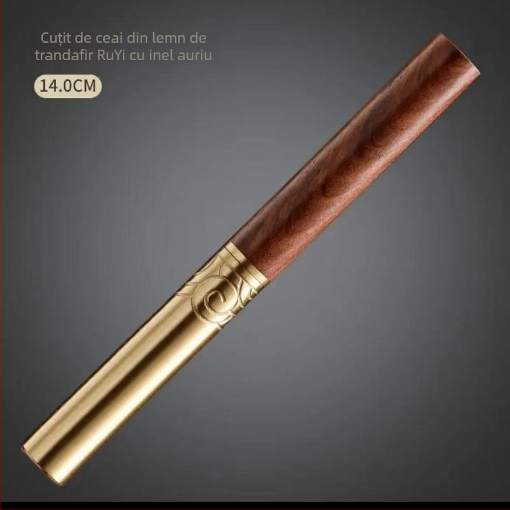Set Pu'er pentru ceai: cuțit și ac pentru ceai, lemn de abanos și inel auriu — accesorii pentru ceremonia ceaiului