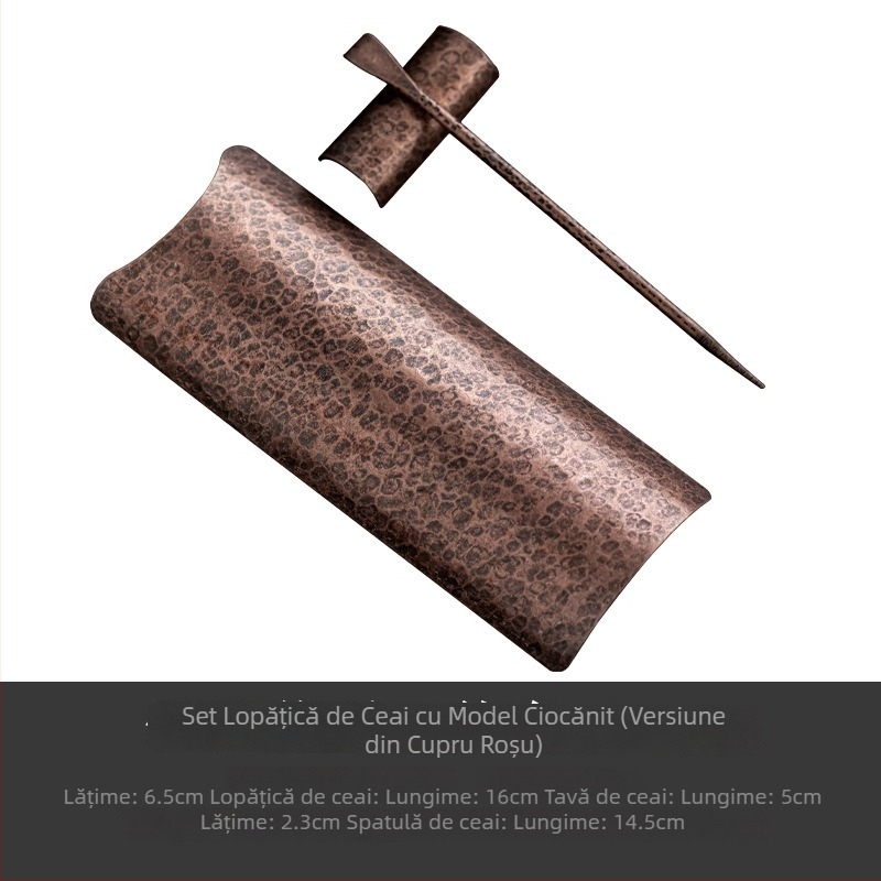 Set de ustensile pentru ceai din cupru lucrat manual, în stil antic – lopățică de ceai, ac de ceai, linguriță de ceai (set de trei piese)