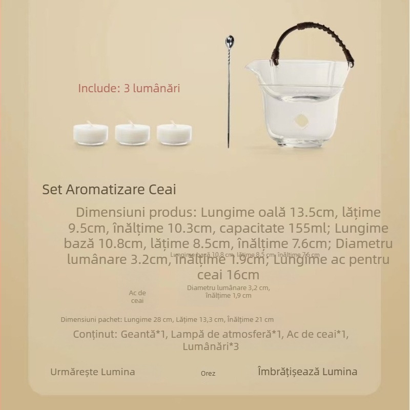 Set ceai din sticlă borosilicat de înaltă rezistență, în husă de transport, pentru spațiul de acasă, rezistent la căldură, lampă ambientală cu lumânare