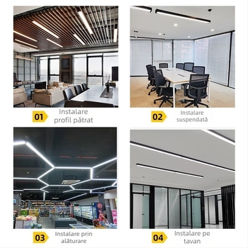 Lampă LED lungă pentru birou, stil industrial, panou dreptunghiular, 120 LED, 6000K alb rece, 120 cm, 220V, CRI 80–90, carcasă din aluminiu, fără reglaj, iluminează 5–10 m²