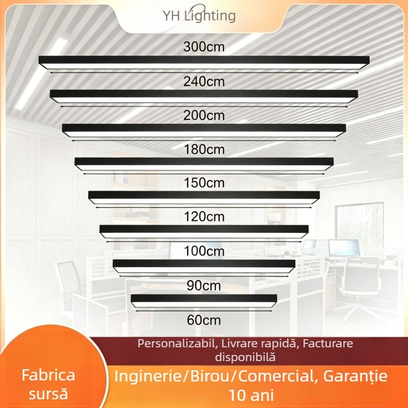 Lampă LED lungă pentru birou, stil industrial, panou dreptunghiular, 120 LED, 6000K alb rece, 120 cm, 220V, CRI 80–90, carcasă din aluminiu, fără reglaj, iluminează 5–10 m²