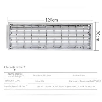 Lampa panou LED cu grilă 600×600, corp încastrat pentru birou, tub T5/T8