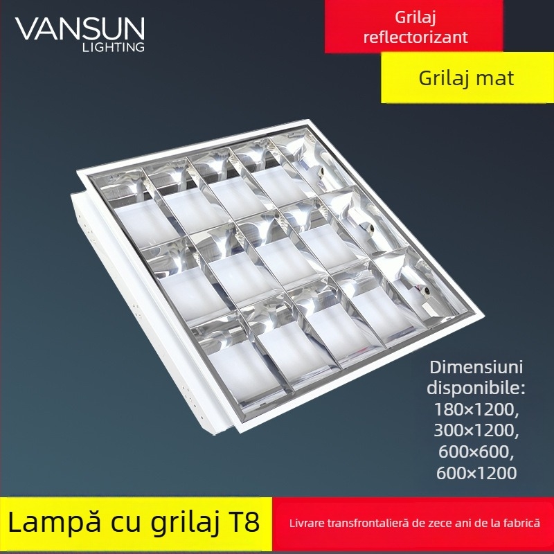 Lampa panou LED cu grilă 600×600, corp încastrat pentru birou, tub T5/T8