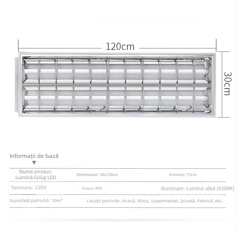 Lampa panou LED cu grilă 600×600, corp încastrat pentru birou, tub T5/T8