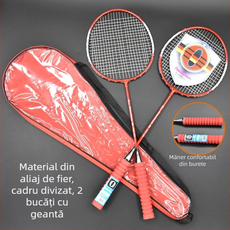 Rachetă de badminton Haotian 105, set de 2 bucăți, cadru din aliaj feros, husă inclusă