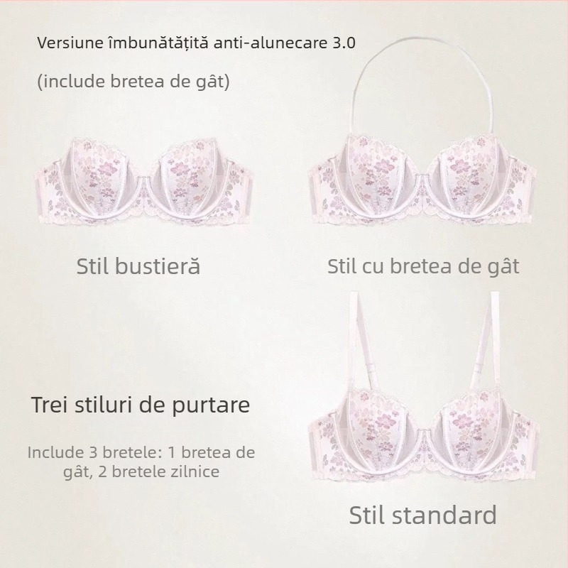 Sutien sexy în stil franțuzesc, dantelă brodată, respirabil, lift de sus, minimizator pentru sâni mari, cu arc moale