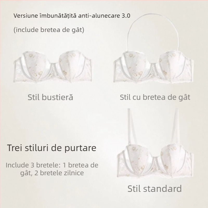 Sutien sexy în stil franțuzesc, dantelă brodată, respirabil, lift de sus, minimizator pentru sâni mari, cu arc moale