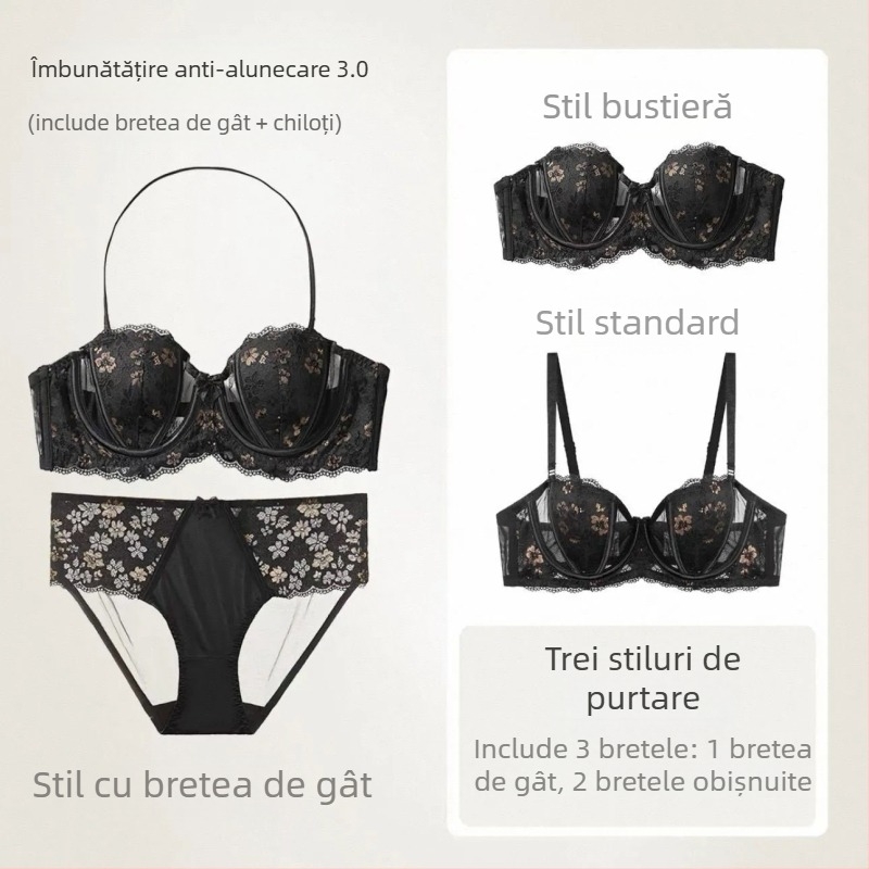 Sutien sexy în stil franțuzesc, dantelă brodată, respirabil, lift de sus, minimizator pentru sâni mari, cu arc moale