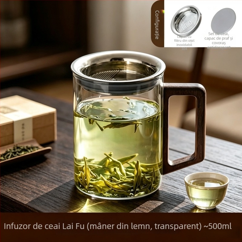 Ceainic din sticlă borosilicat pentru casă și birou, cu separare ceai-apă și filtrare, rezistent la căldură, stil chinezesc nou