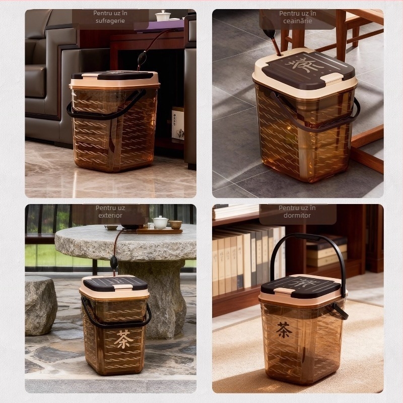 Recipient transparent mare pentru ceai, uz casnic, cu tavă de drenaj și separare uscat–umed